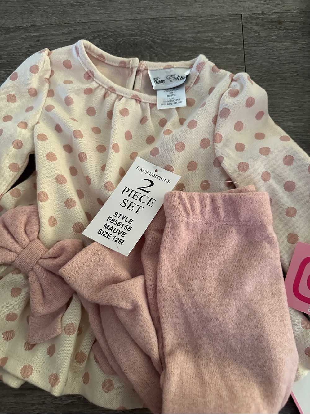 Rare Editions Cream Top with Mauve Polka Dots and Mauve Leggings